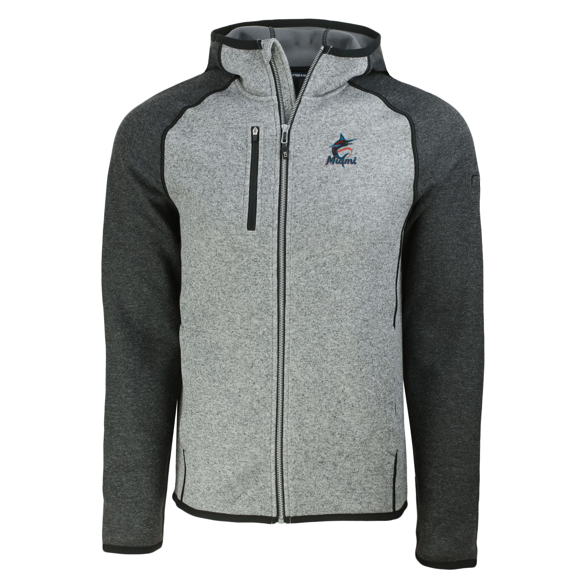 Men's Cutter & Buck Heather Charcoal/Heather Gray Miami Marlins Mainsail Full-Zip Hooded Jacket - Image 6