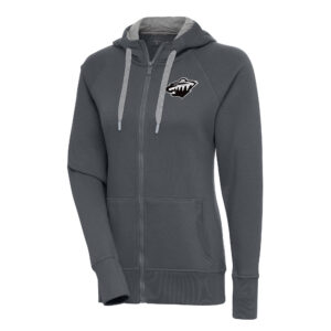 Women's Antigua  Charcoal Minnesota Wild Metallic Logo Victory Full-Zip Hoodie