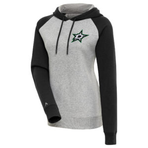 Women's Antigua Heather Gray/Black Dallas Stars Victory Raglan Pullover Hoodie