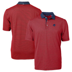 Men's Cutter & Buck Red/Navy Miami Dolphins Big & Tall Virtue Eco Pique Micro Stripe Recycled Polo