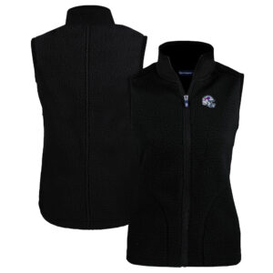 Women's Cutter & Buck Black Buffalo Bills Helmet Logo Cascade Eco Sherpa Fleece Full-Zip Vest