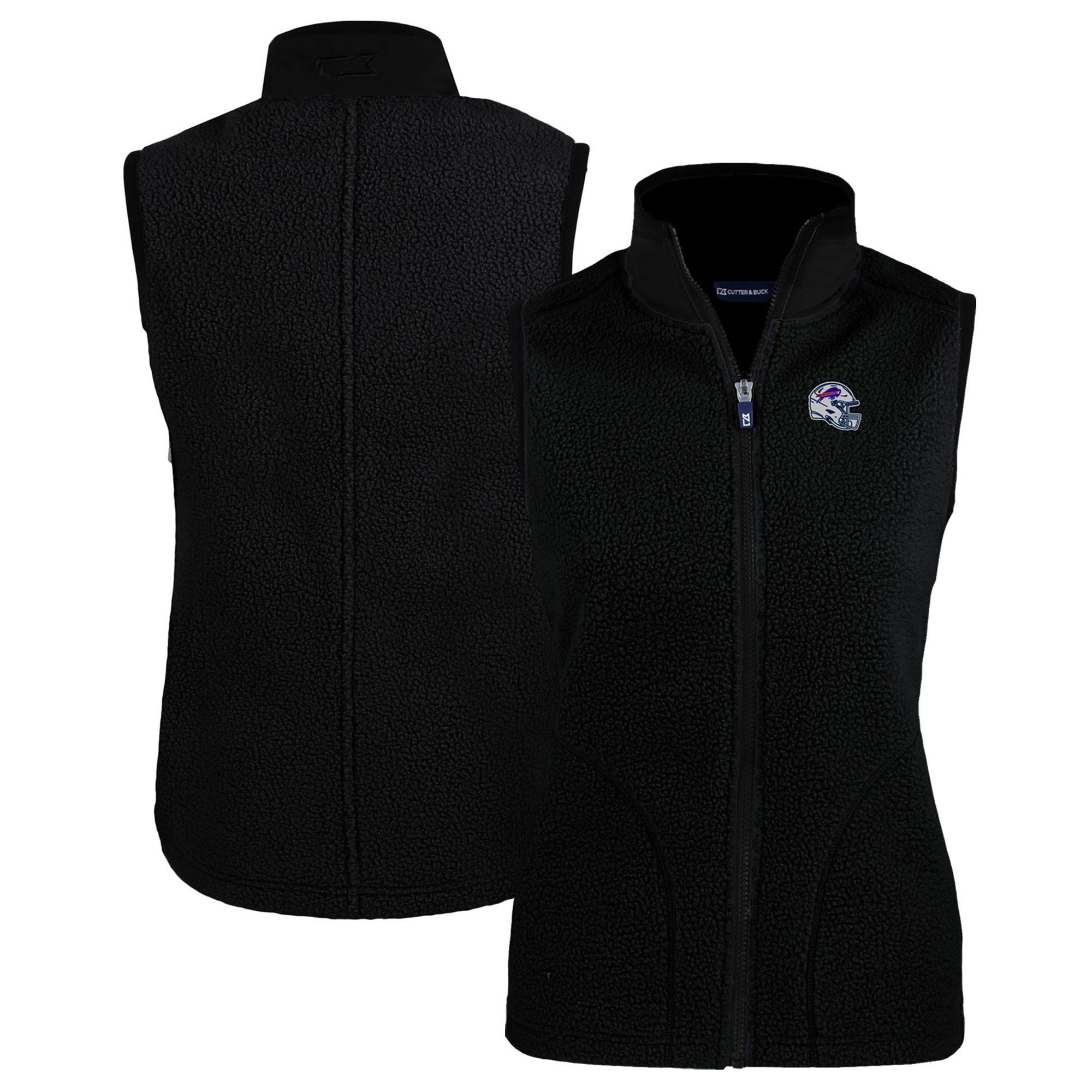 Women's Cutter & Buck Black Buffalo Bills Helmet Logo Cascade Eco Sherpa Fleece Full-Zip Vest
