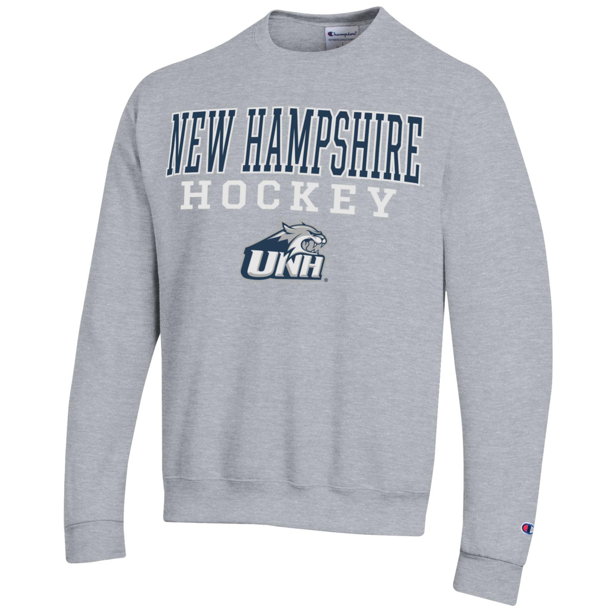 Men's Champion Gray New Hampshire Wildcats Stacked Logo Hockey Eco Powerblend Pullover Sweatshirt - Image 6