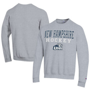 Men's Champion  Gray New Hampshire Wildcats Stacked Logo Hockey Eco Powerblend Pullover Sweatshirt