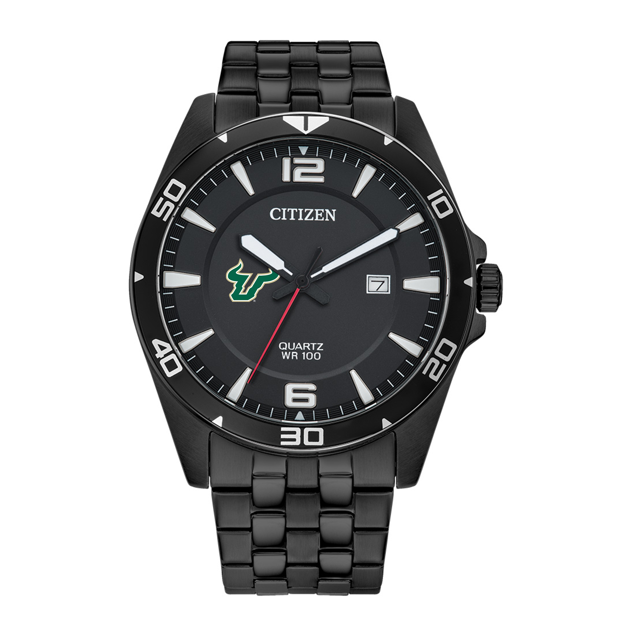 Men's South Florida Bulls Quartz Black-Tone Stainless Steel Watch