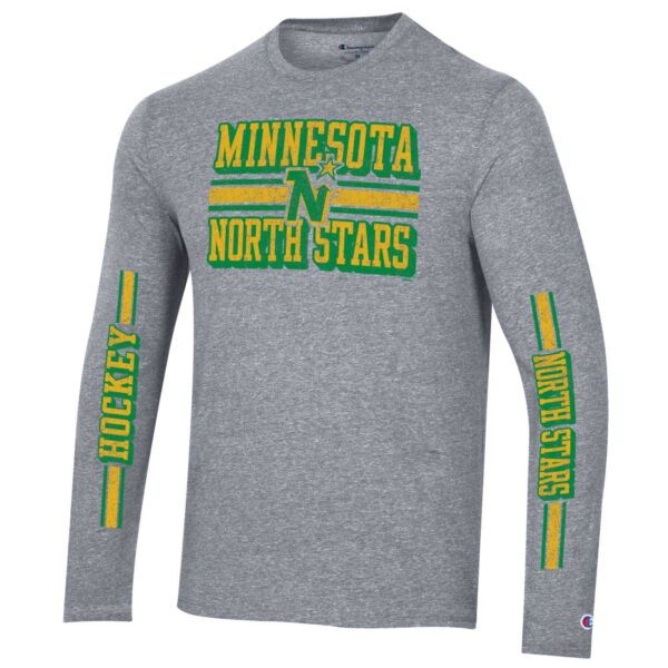 Men's Champion Heather Gray Minnesota North Stars Tri-Blend Dual-Stripe Long Sleeve T-Shirt - Image 6