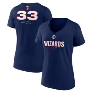 Women's Kyle Kuzma Navy Washington Wizards Behind The Back Name & Number V-Neck T-Shirt