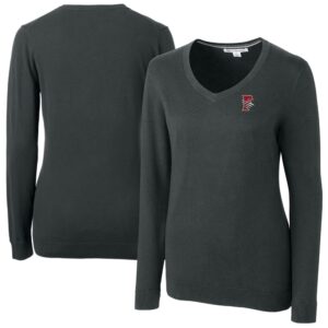 Women's Cutter & Buck  Heather Charcoal Fresno Grizzlies Lakemont Tri-Blend V-Neck Pullover Sweater
