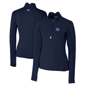 Women's Cutter & Buck  Navy Lehigh Valley IronPigs Traverse DryTec Stretch Quarter-Zip Pullover Top