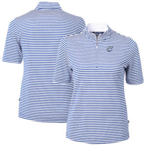 Women's Cutter & Buck Blue Columbus Clippers Virtue DryTec Eco Pique Stripe Recycled Top