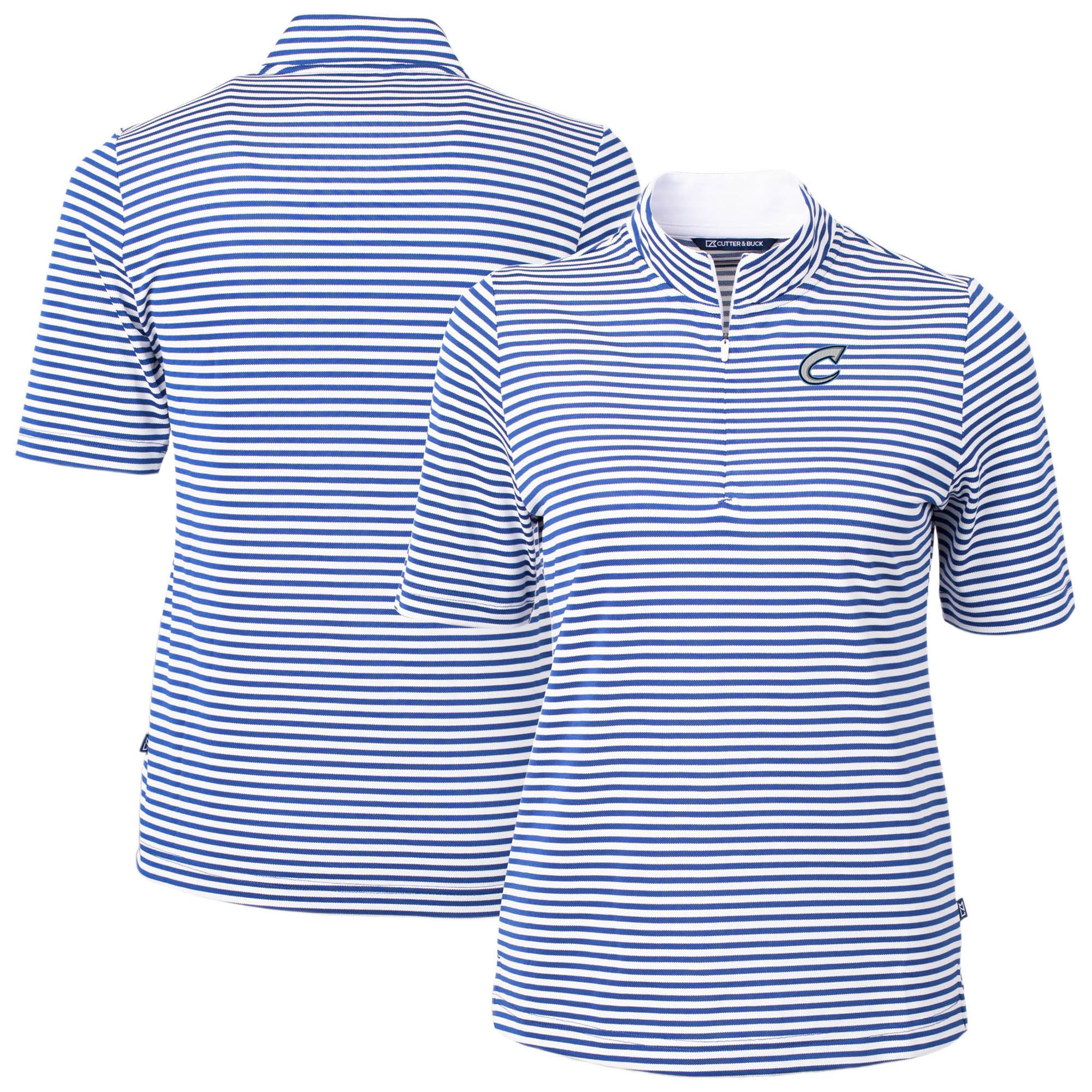 Women's Cutter & Buck Blue Columbus Clippers Virtue DryTec Eco Pique Stripe Recycled Top