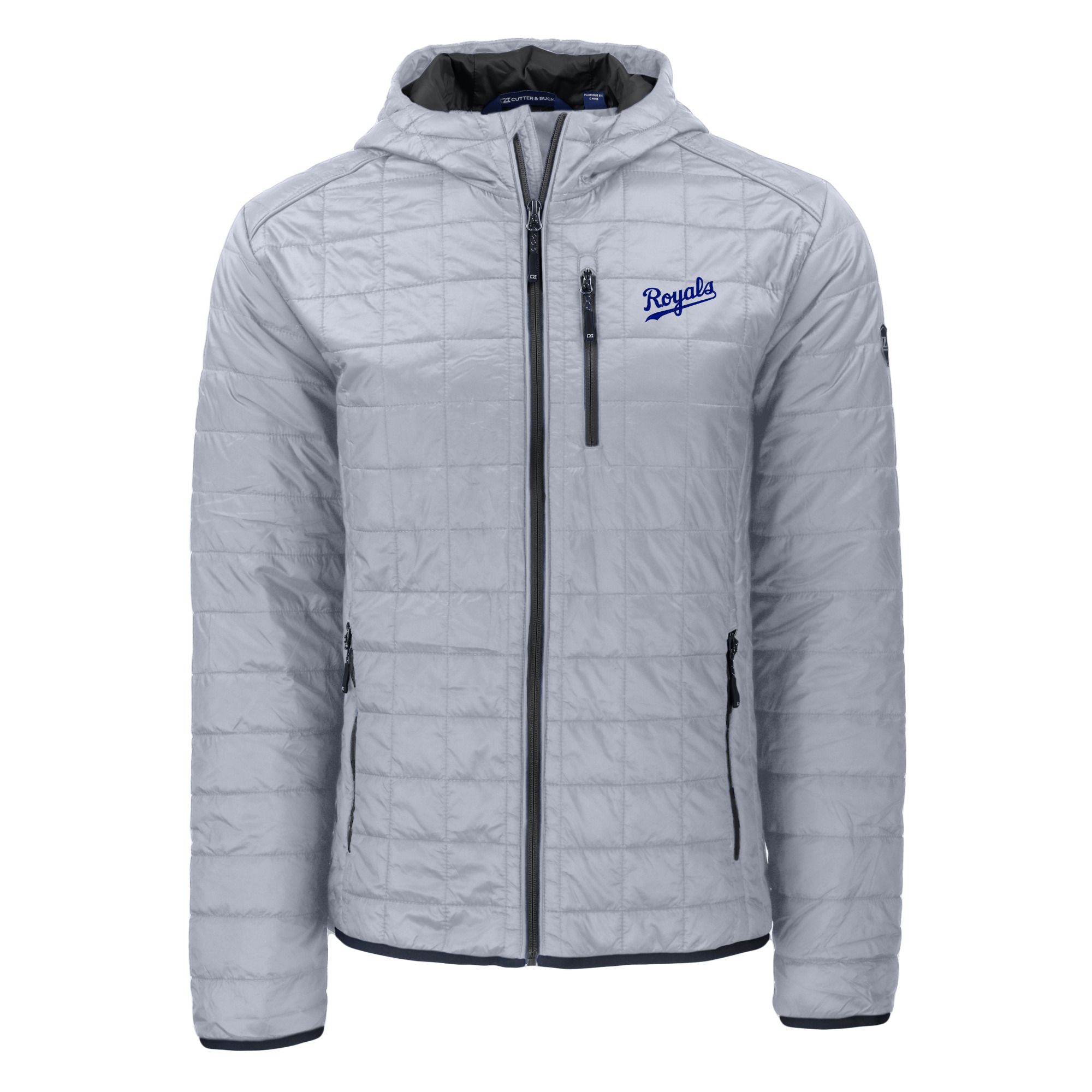Men's Cutter & Buck Gray Kansas City Royals Cooperstown Collection Rainier Primaloft Eco Full-Zip Hooded Jacket - Image 6