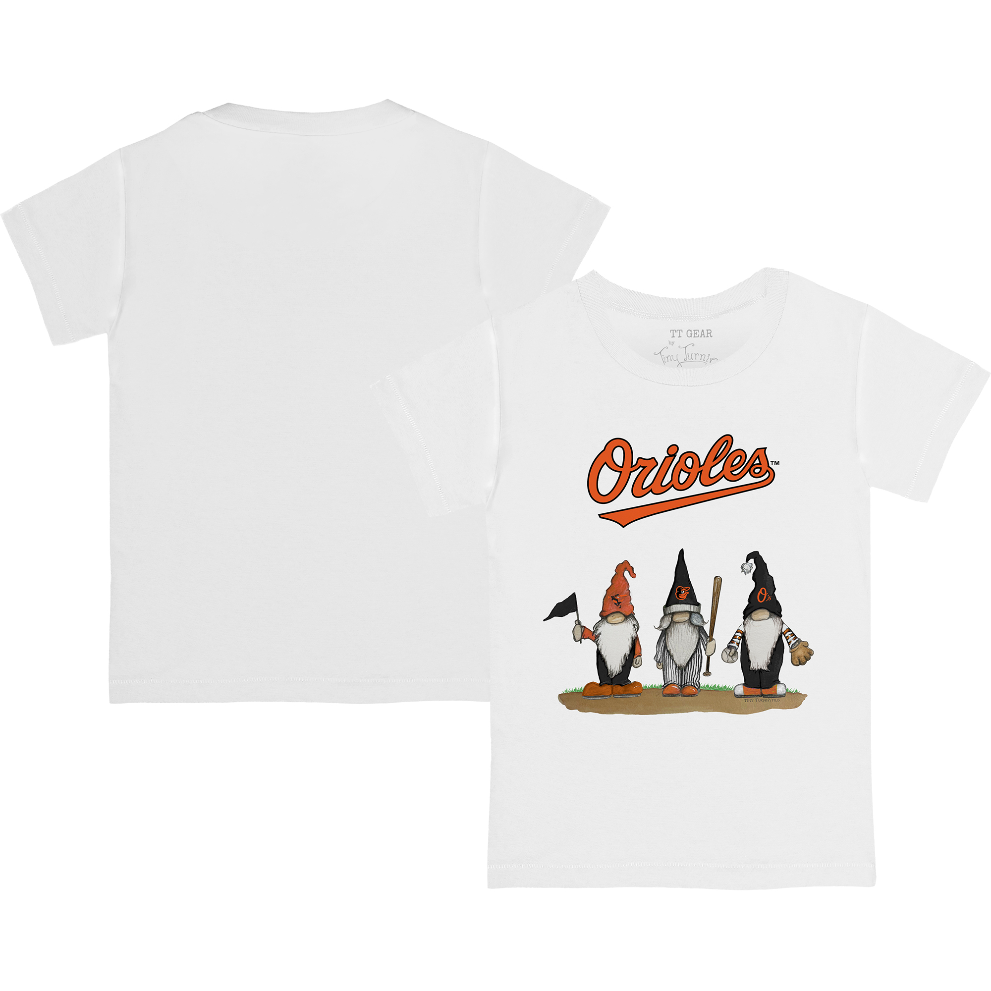 Infant Tiny Turnip White Baltimore Orioles Gnomes T-Shirt