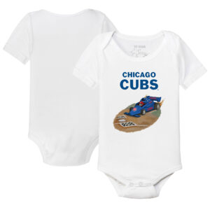 Infant Tiny Turnip White Chicago Cubs Race Car Bodysuit