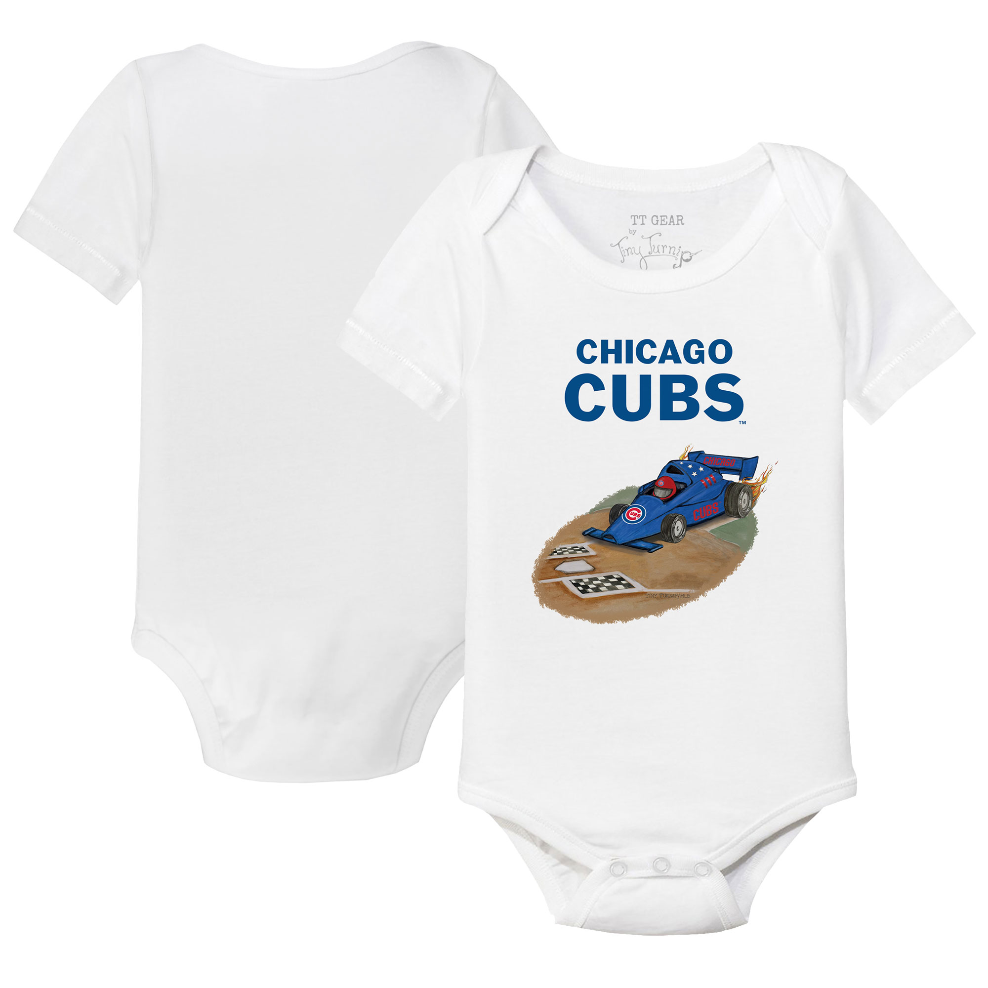 Infant Tiny Turnip White Chicago Cubs Race Car Bodysuit