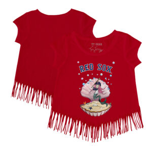 Girls Youth Tiny Turnip Red Boston Red Sox Mermaid Fringe T-Shirt