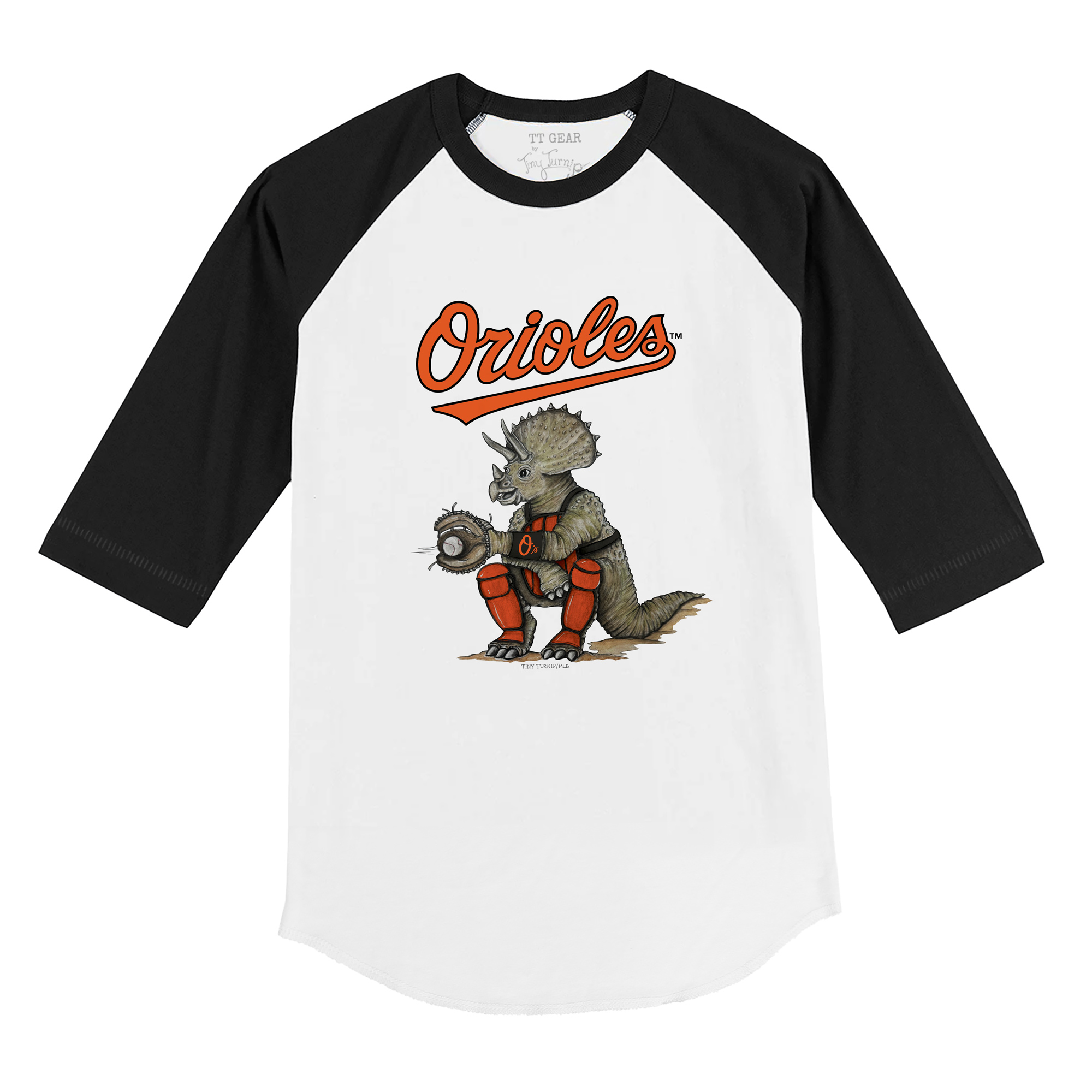 Youth Tiny Turnip White/Black Baltimore Orioles Triceratops 3/4-Sleeve Raglan T-Shirt - Image 6