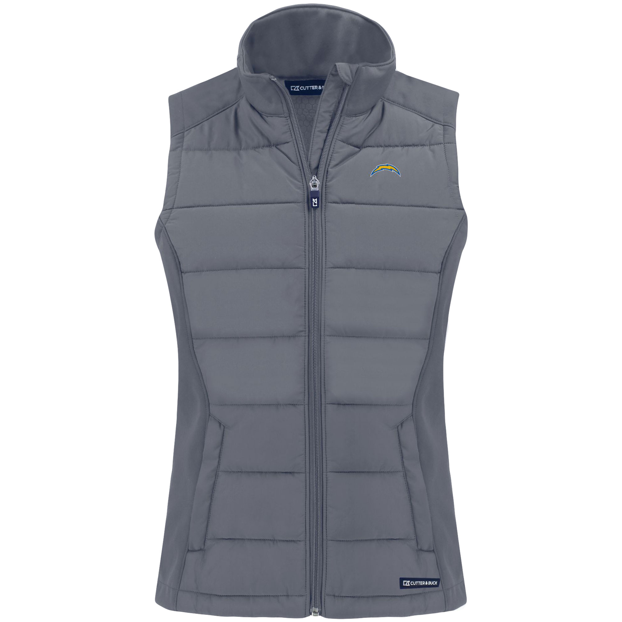 Women's Cutter & Buck Gray Los Angeles Chargers Primary Mark Evoke PrimaLoft Hybrid Eco Softshell Recycled Full-Zip Vest - Image 3