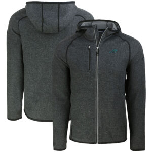 Men's Cutter & Buck Heather Charcoal Carolina Panthers  Mainsail Full-Zip Hooded Jacket
