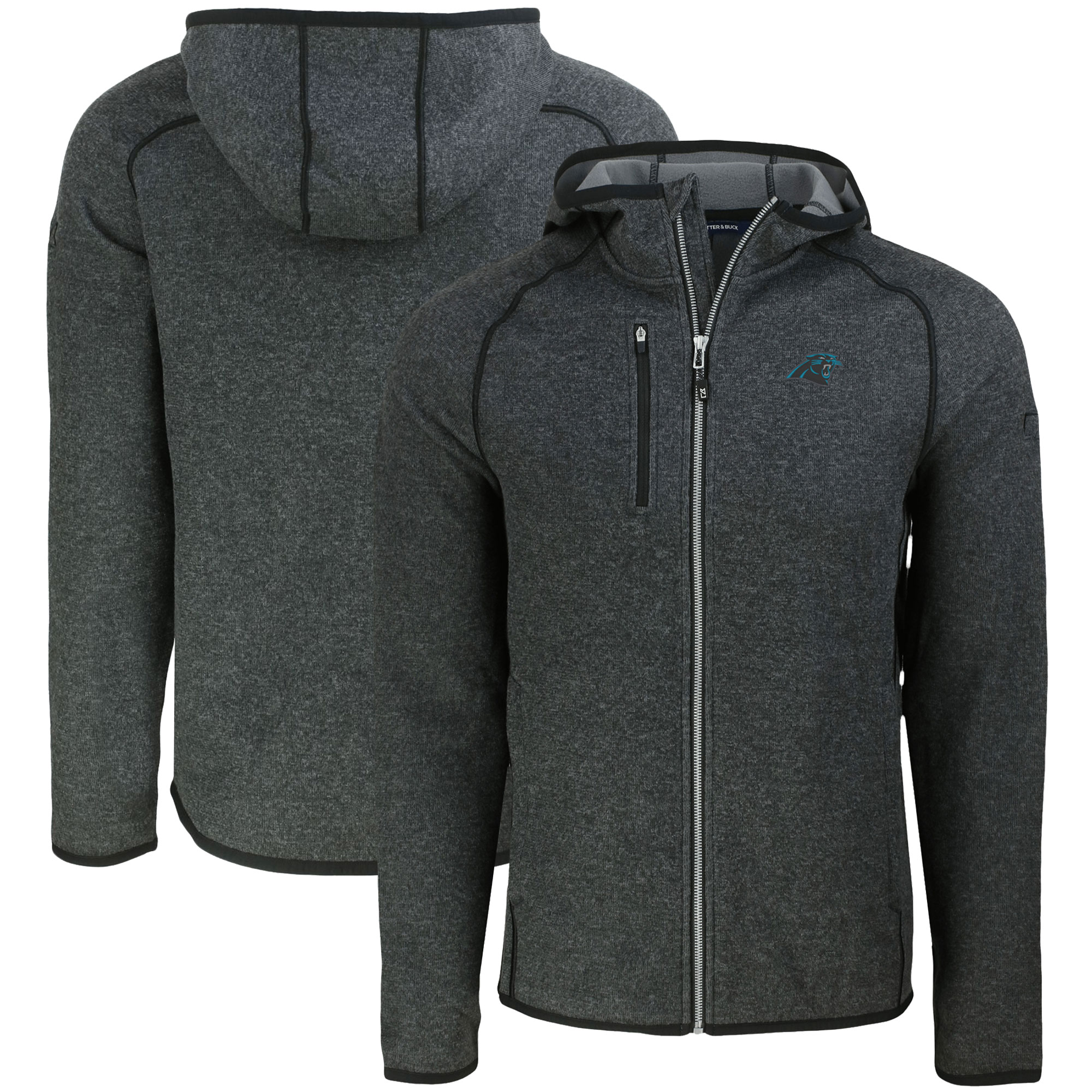 Men's Cutter & Buck Heather Charcoal Carolina Panthers Mainsail Full-Zip Hooded Jacket