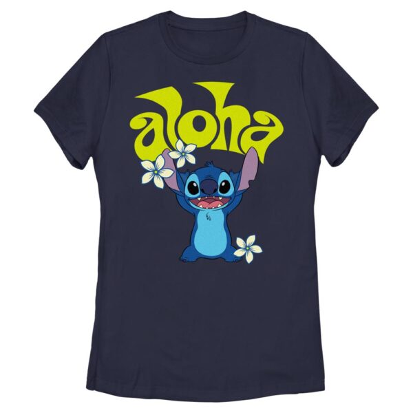 Women's Mad Engine Stitch Navy Lilo and Stitch Aloha Stitch Graphic T-Shirt
