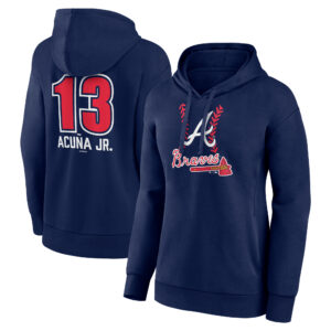 Women's Ronald Acuña Jr. Navy Atlanta Braves Fastball Player Name & Number Pullover Hoodie