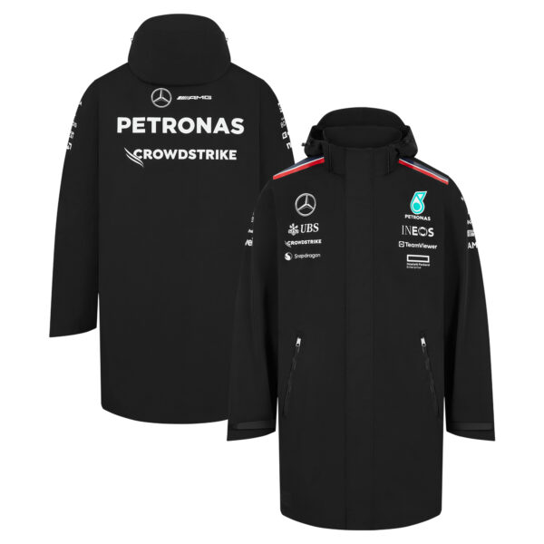 Men's Black Mercedes-AMG Petronas F1 Team 2024 Replica Full-Zip Hoodie Rain Jacket - Image 9