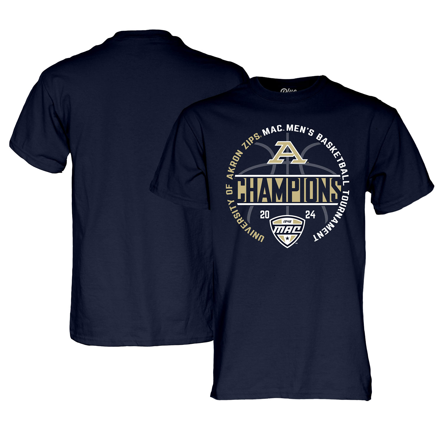 Unisex Blue 84 Navy Akron Zips 2024 MAC Men's Basketball Conference Tournament Champions T-Shirt - Image 2