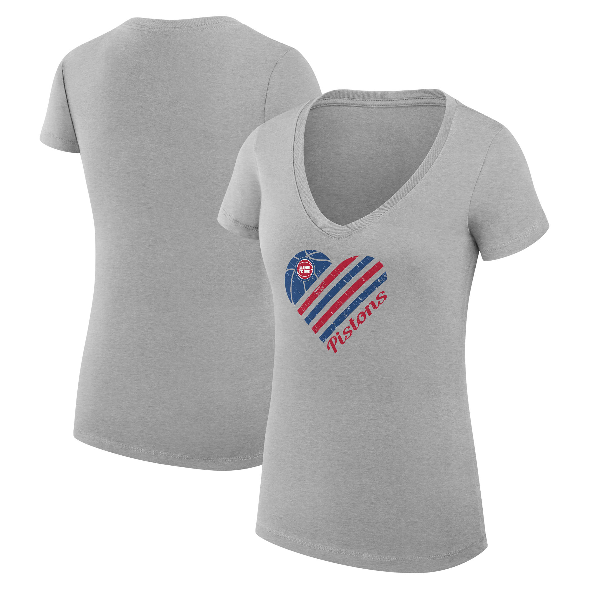 Women's G-III 4Her by Carl Banks Heather Gray Detroit Pistons Heart V-Neck T-Shirt