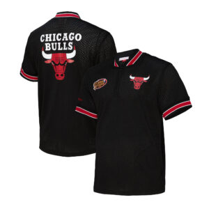 Men's Mitchell & Ness  Black Chicago Bulls Mesh Quarter-Zip Top