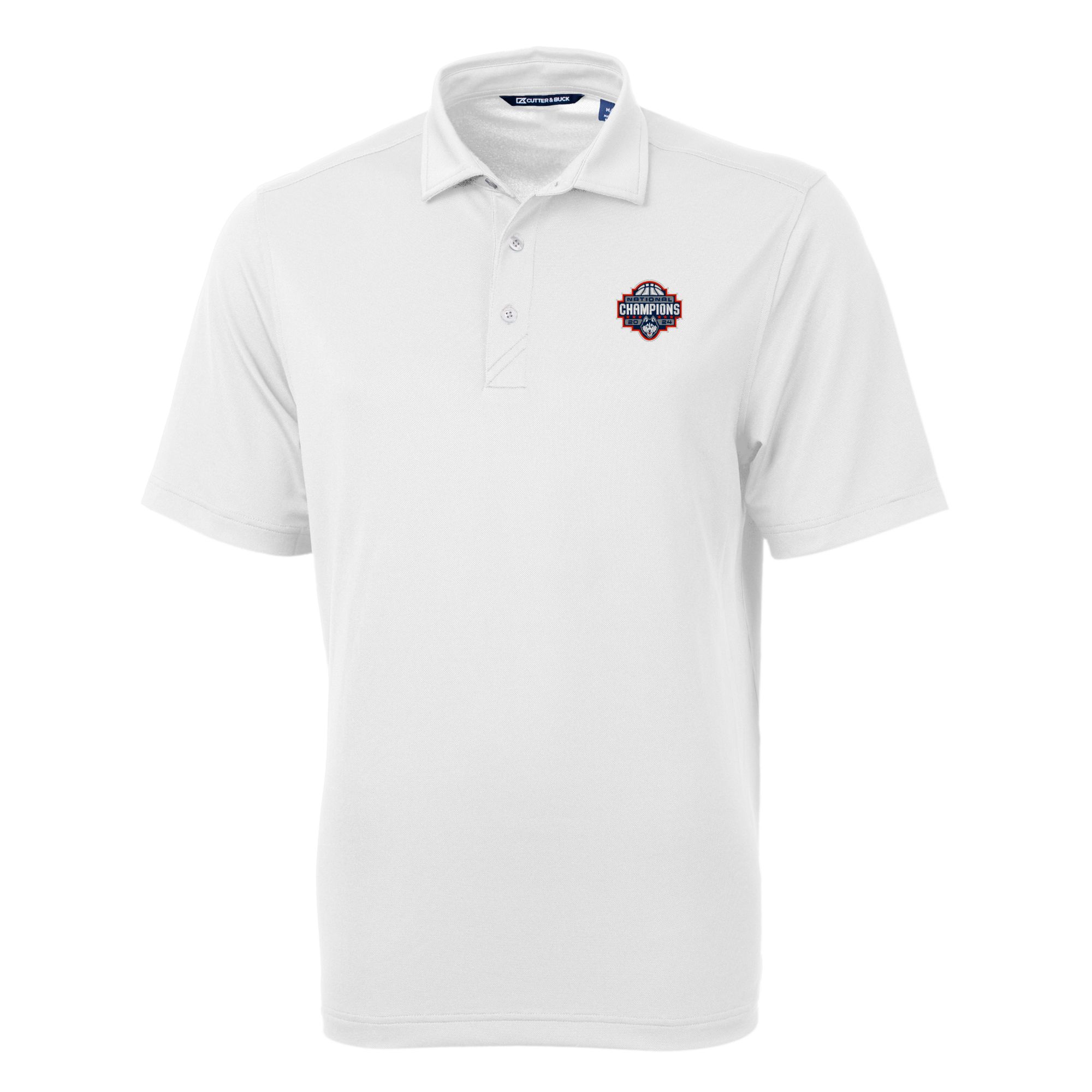Men's Cutter & Buck White UConn Huskies 2024 NCAA Men's Basketball National Champions Virtue Eco Pique Recycled Polo - Image 3