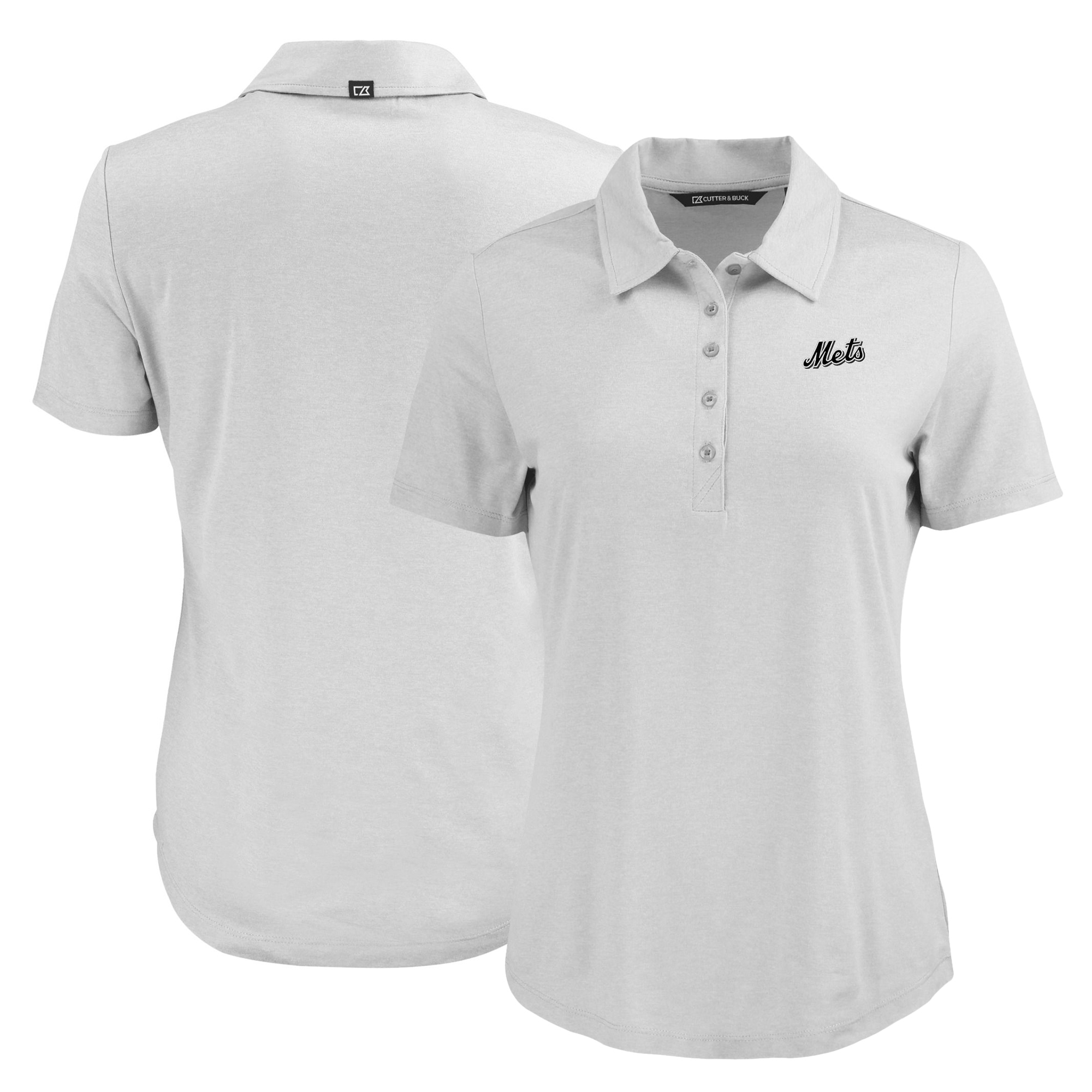 Women's Cutter & Buck Gray New York Mets Cooperstown Collection Coastline Epic Comfort Eco Recycled Polo