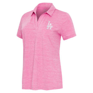 Women's Antigua Heather Pink Los Angeles Dodgers Layout V-Neck Polo