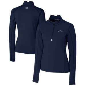 Women's Cutter & Buck Navy Los Angeles Chargers Traverse Stretch DryTec Quarter-Zip Top