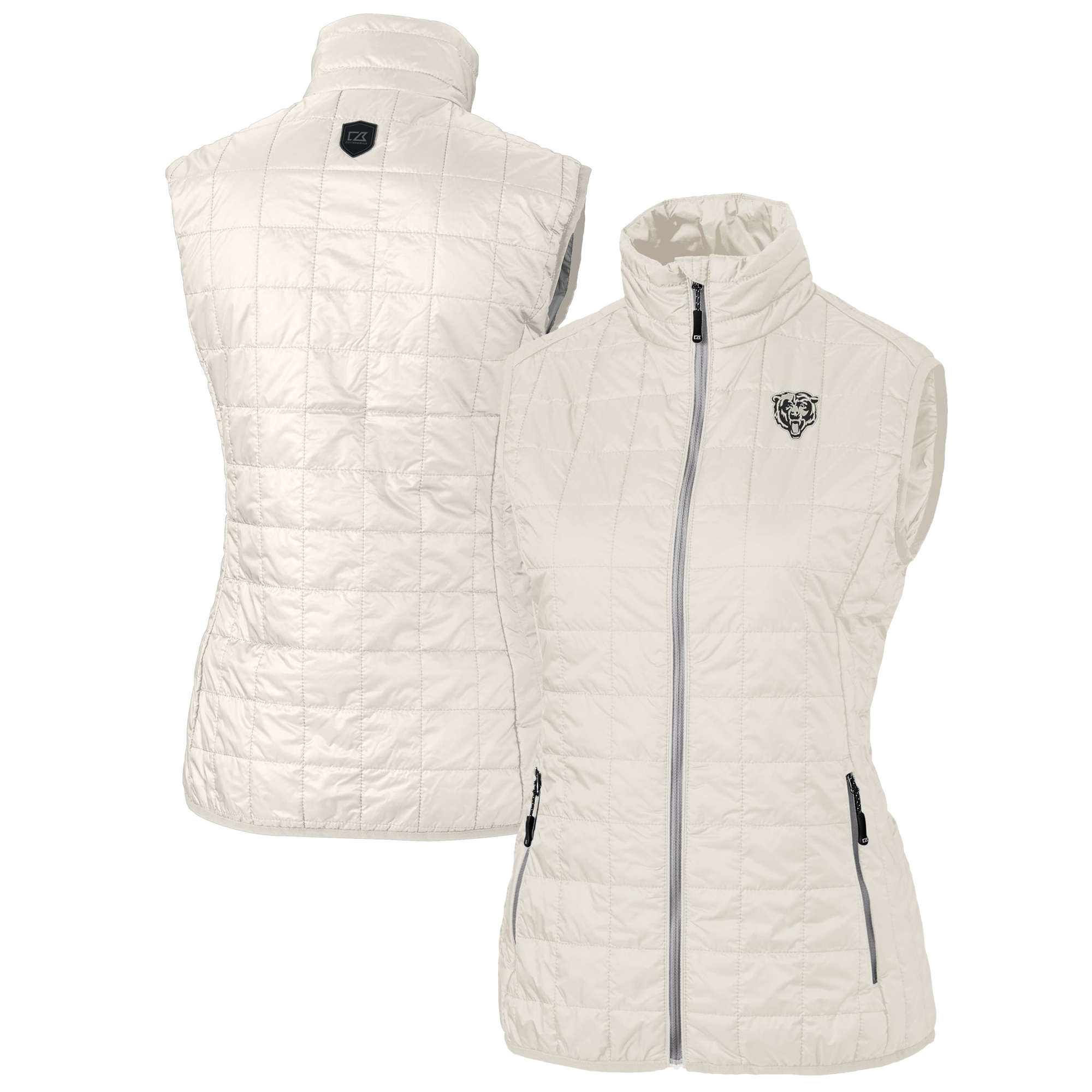 Women's Cutter & Buck Cream Chicago Bears Rainier PrimaLoft Eco Insulated Full-Zip Puffer Vest