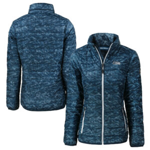Women's Cutter & Buck College Navy Seattle Seahawks Rainier PrimaLoft Eco Insulated Full-Zip Printed Puffer Jacket