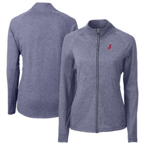 Women's Cutter & Buck  Heather Navy Cleveland Indians Cooperstown Collection Adapt Eco Knit Hybrid Recycled Full-Zip Jacket