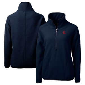 Women's Cutter & Buck Navy Boston Red Sox  Cascade Eco Sherpa Fleece Half-Zip Pullover Jacket
