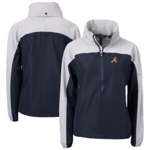 Women's Cutter & Buck Navy Atlanta Braves  Charter Eco Recycled Half-Zip Anorak Jacket