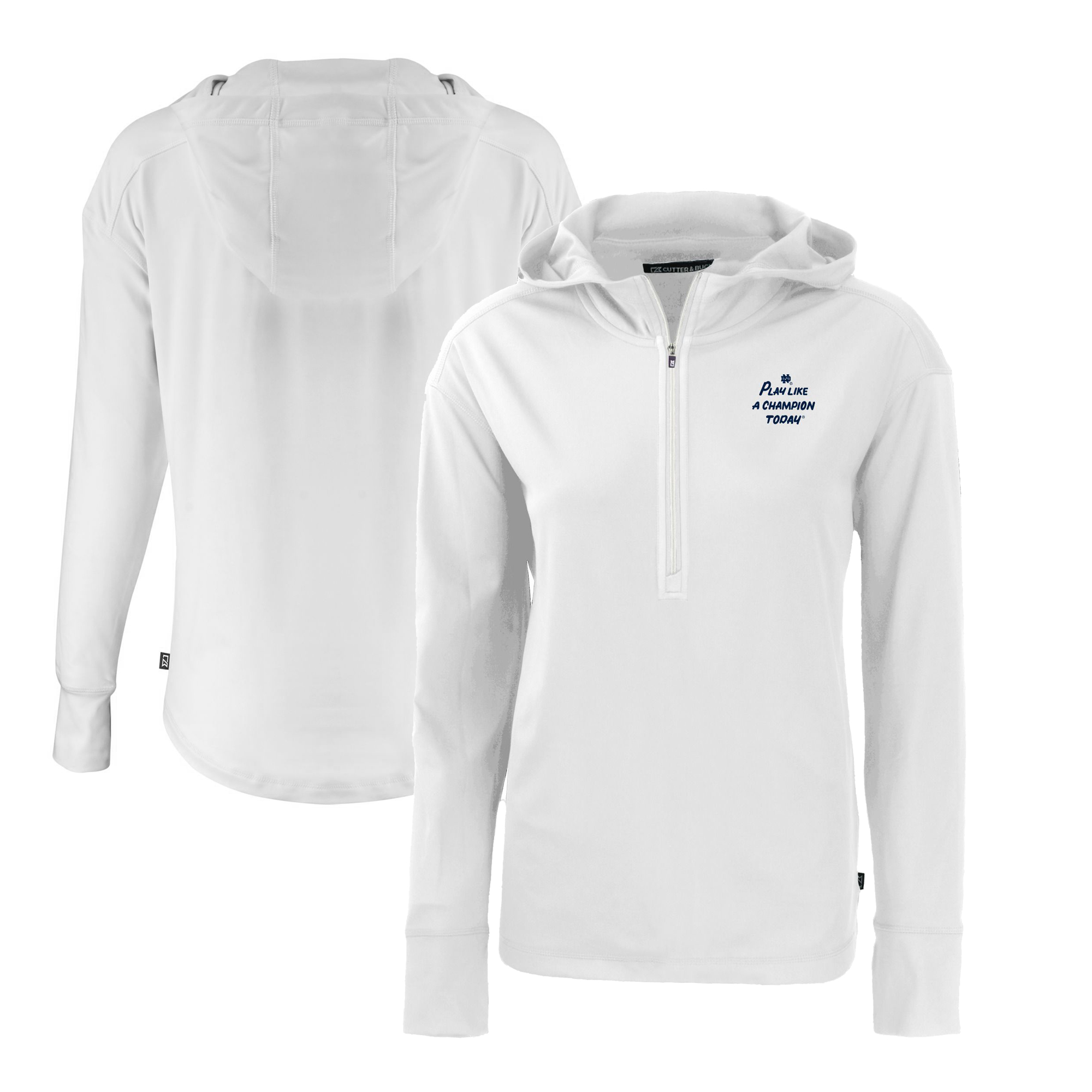 Women's Cutter & Buck White Notre Dame Fighting Irish Play Like A Champion Today Daybreak Eco Recycled Half-Zip Hoodie - Image 5