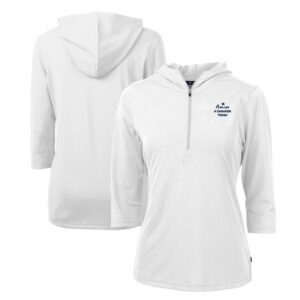 Women's Cutter & Buck White Notre Dame Fighting Irish Play Like A Champion Today Virtue Eco Pique Recycled DryTec 3/4-Sleeve Half-Zip Hoodie
