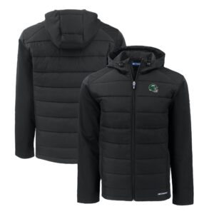 Men's Cutter & Buck Black New York Jets Big & Tall Helmet Evoke Hybrid Eco Softshell Recycled Full-Zip Hoodie Jacket