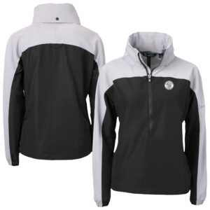 Women's Cutter & Buck Black/Gray Milwaukee Brewers Charter Eco Recycled Half-Zip Anorak Jacket