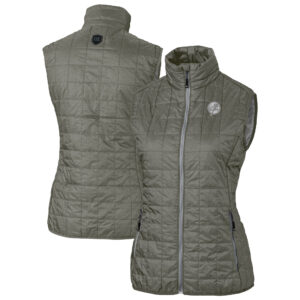 Women's Cutter & Buck Charcoal New York Yankees Rainier PrimaLoft Eco Insulated Full-Zip Puffer Vest