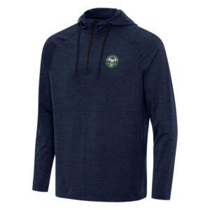 Men's Antigua Heather Navy TGL Boston Common Golf Spikes Quarter-Zip Hoodie