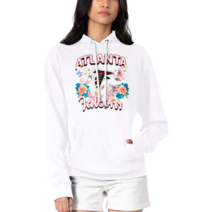 Women's G-III 4Her by Carl Banks White Atlanta Falcons Flowers Team Logo Graphic Fleece Pullover Hoodie