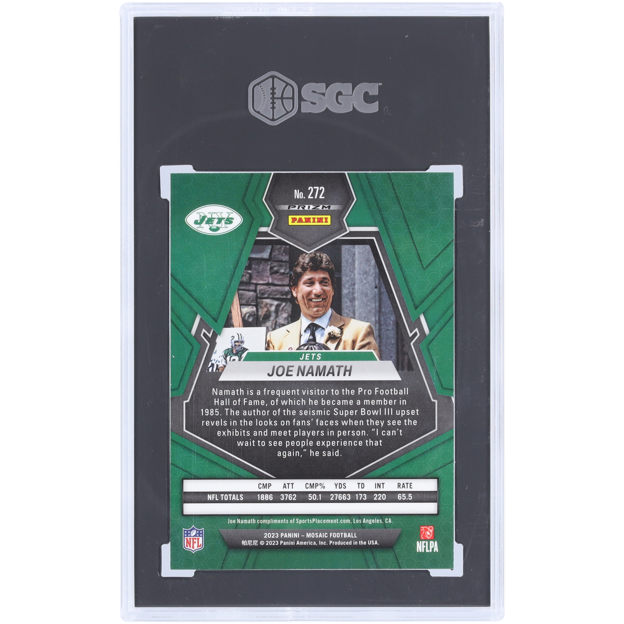 Joe Namath New York Jets 2023 Panini Mosaic Honeycomb Case Hit #272 SGC Authenticated 9.5 Card - Image 3