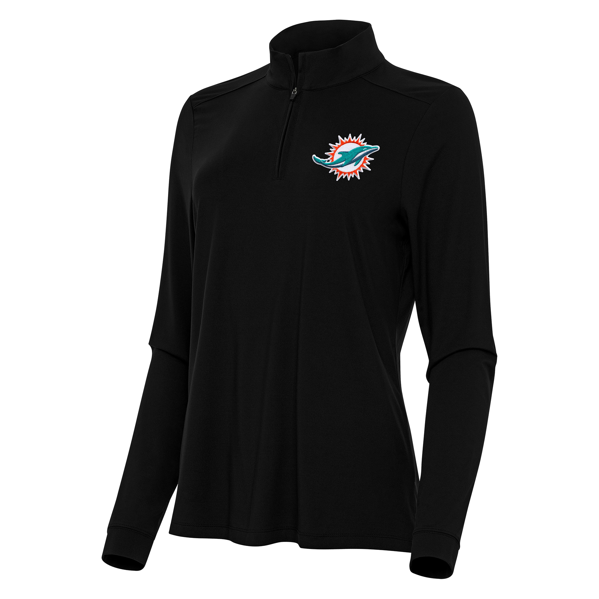Women's Antigua Black Miami Dolphins Intent Quarter-Zip Sweatshirt