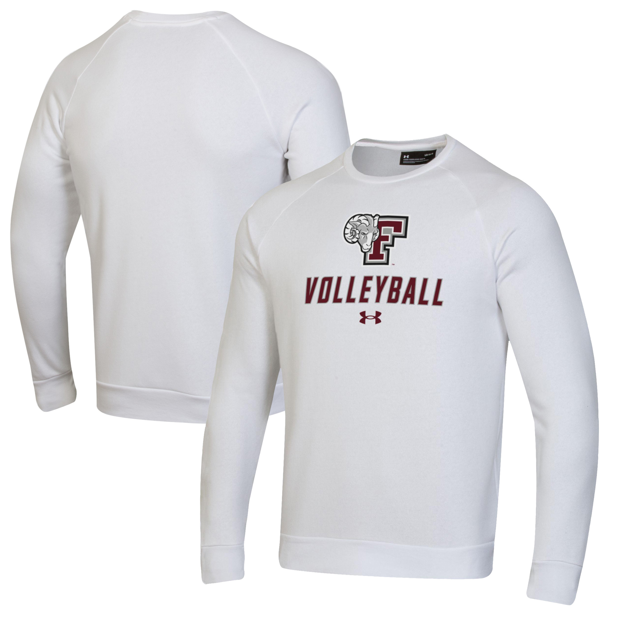 Men's Under Armour White Fordham Rams Volleyball Rival Fleece Raglan Pullover Sweatshirt