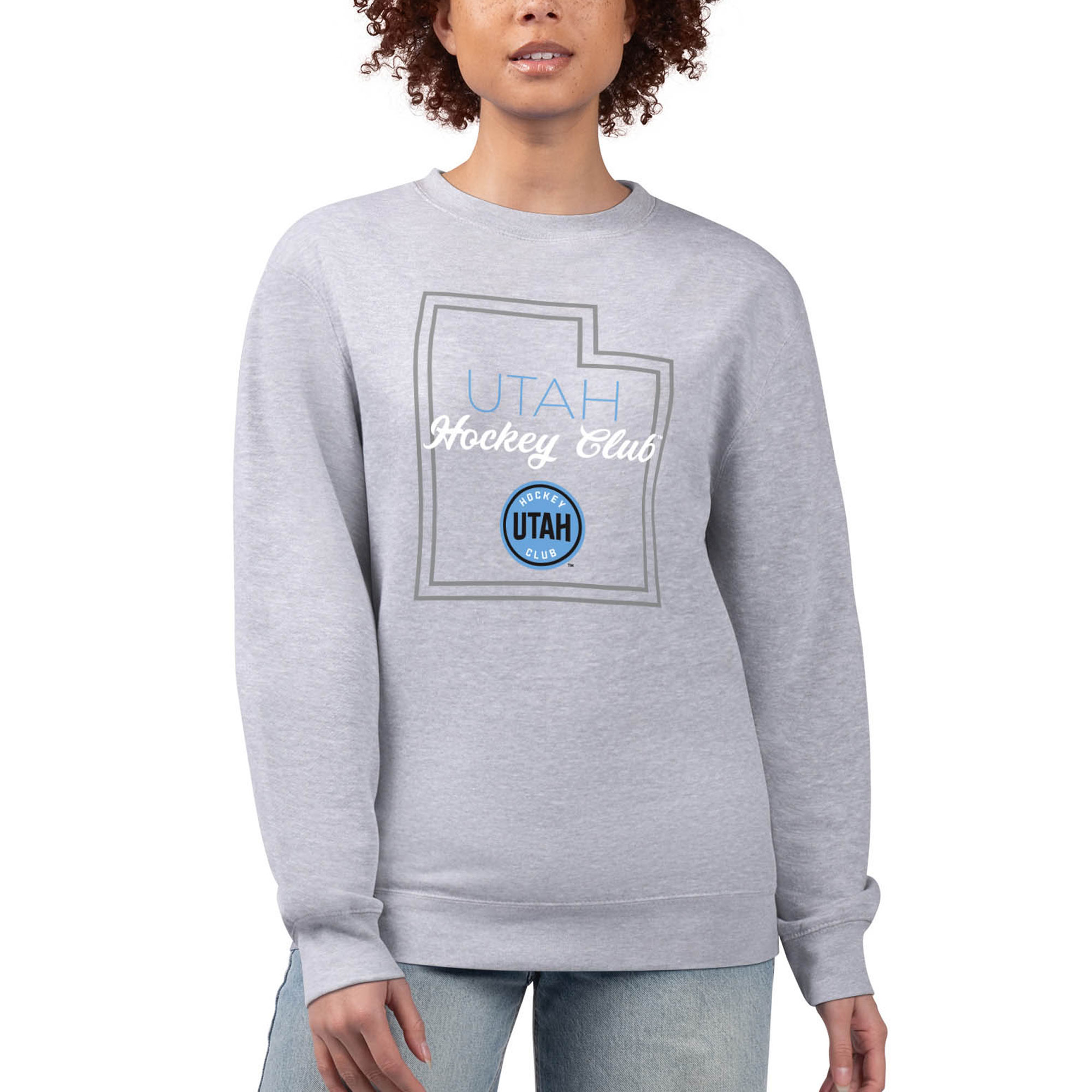 Women's G-III 4Her by Carl Banks Heather Gray Utah Hockey Club Shadow State Graphic Pullover Sweatshirt - Image 6